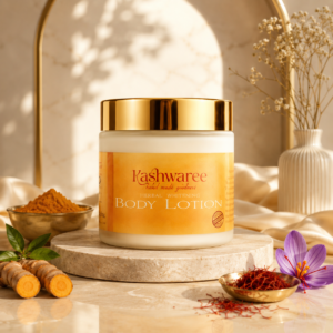 Kashwaree Herbal Whitening Night Body Lotion – Saffron & Wild Turmeric Infused (SPF-Free Night Formula)
